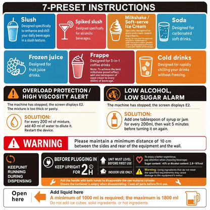 Slushie & Soft Serve Maker, Touch Screen, Temp Display, Compressor, 7 Presets, Auto-Clean, 24H Cold
